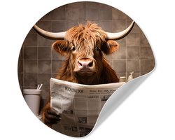 WallCircle® - Behangcirkel 50x50 cm - Muurstickers Schotse hooglander - Krant - Toilet - Muurcirkel woonkamer - Wandcirkel slaapkamer - Kamer decoratie zelfklevend - Muurdecoratie accessoires