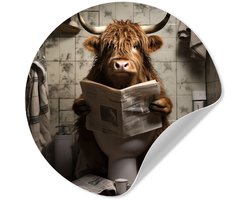 WallCircle® - Behangcirkel 50x50 cm - Muurstickers Schotse hooglander - Toilet - Krant - Badkamer - Muurcirkel woonkamer - Wandcirkel slaapkamer - Kamer decoratie zelfklevend - Muurdecoratie accessoires