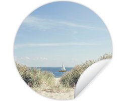 WallCircle® - Behangcirkel 80x80 cm - Muurstickers Boot - Zee - Strand - Muurcirkel woonkamer - Wandcirkel slaapkamer - Kamer decoratie zelfklevend - Muurdecoratie accessoires