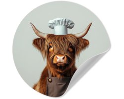 WallCircle® - Behangcirkel 80x80 cm - Muurstickers Schotse Hooglander - Bruin - Hoorns - Kokskleding - Muurcirkel woonkamer - Wandcirkel slaapkamer - Kamer decoratie zelfklevend - Muurdecoratie accessoires