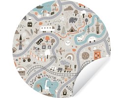WallCircle - Muurstickers - Behangcirkel - Auto - Kinderen - Stad - Dieren - ⌀ 140 cm - Muurcirkel - Zelfklevend - Ronde Behangsticker