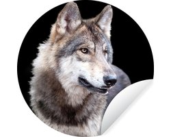 WallCircle - Muurstickers - Behangcirkel - Grijze wilde wolf - 100x100 cm - Muurcirkel - Zelfklevend - Ronde Behangsticker XXL