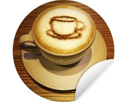WallCircle - Muurstickers - Behangcirkel - Latte art van een kopje koffie in het schuim van cappuccino - 100x100 cm - Muurcirkel - Zelfklevend - Ronde Behangsticker XXL