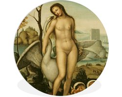 WallCircle - Wandcirkel ⌀ 120 - Leda en de zwaan - Leonardo da Vinci - Ronde schilderijen woonkamer - Wandbord rond - Muurdecoratie cirkel - Kamer decoratie binnen - Wanddecoratie muurcirkel - Woonaccessoires XXL