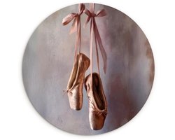WallCircle® Wandcirkel 120x120 cm - Muurcirkel Balletschoenen - Satijn - Aardetinten - Muurdecoratie woonkamer - Wanddecoratie slaapkamer - Kamer decoratie accessoires - Ronde schilderijen XXL