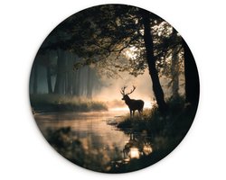 WallCircle® Wandcirkel 120x120 cm - Muurcirkel Hert - Bosbeek - Mystiek - Muurdecoratie woonkamer - Wanddecoratie slaapkamer - Kamer decoratie accessoires - Ronde schilderijen XXL