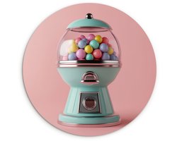WallCircle® Wandcirkel 120x120 cm - Muurcirkel Kauwgom - Retro - Snoep - Roze - Muurdecoratie woonkamer - Wanddecoratie slaapkamer - Kamer decoratie accessoires - Ronde schilderijen XXL