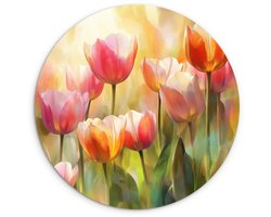 WallCircle® Wandcirkel 120x120 cm - Muurcirkel Tulpen - Sprookjesachtig - Kleurrijk - Muurdecoratie woonkamer - Wanddecoratie slaapkamer - Kamer decoratie accessoires - Ronde schilderijen XXL