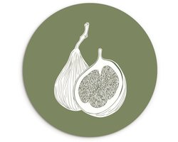 WallCircle® Wandcirkel 120x120 cm - Muurcirkel Vijgen - Minimalistisch - Getekend - Mosgroen - Muurdecoratie woonkamer - Wanddecoratie slaapkamer - Kamer decoratie accessoires - Ronde schilderijen XXL