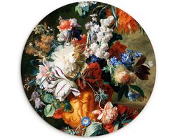 WallCircle - Wandcirkel 120x120 - Kunst - Oude meesters - Boeket bloemen in een urn - Ronde schilderijen woonkamer - Wandbord rond - Muurdecoratie cirkel - Kamer decoratie binnen - Wanddecoratie muurcirkel - Woonaccessoires XXL