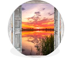 WallCircle - Wandcirkel ⌀ 140 - Landschap - Zonsondergang - Water - Doorkijk - Ronde schilderijen woonkamer - Wandbord rond - Muurdecoratie cirkel - Kamer decoratie binnen - Wanddecoratie muurcirkel - Woonaccessoires