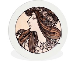 WallCircle - Wandcirkel ⌀ 140 - Vrouw - Art nouveau -Bloem - Ronde schilderijen woonkamer - Wandbord rond - Muurdecoratie cirkel - Kamer decoratie binnen - Wanddecoratie muurcirkel - Woonaccessoires