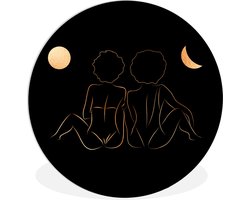 WallCircle - Wandcirkel ⌀ 140 - Vrouwen - Maan - Goud - Line art - Ronde schilderijen woonkamer - Wandbord rond - Muurdecoratie cirkel - Kamer decoratie binnen - Wanddecoratie muurcirkel - Woonaccessoires