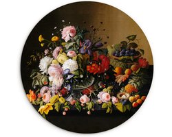 WallCircle - Wandcirkel 140x140 - Stilleven met bloemen en fruit - Kunstwerk - Oude meesters - Ronde schilderijen woonkamer - Wandbord rond - Muurdecoratie cirkel - Kamer decoratie binnen - Wanddecoratie muurcirkel - Woonaccessoires