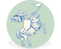 WallCircle - Wandcirkel ⌀ 150 - Kinderillustratie van ridder op steigerend paard - Ronde schilderijen woonkamer - Wandbord rond - Muurdecoratie cirkel - Kamer decoratie binnen - Wanddecoratie muurcirkel - Woonaccessoires