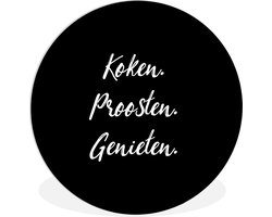 WallCircle - Wandcirkel ⌀ 150 - Quotes - Spreuken - Koken. Proosten. Genieten. - Eten - Ronde schilderijen woonkamer - Wandbord rond - Muurdecoratie cirkel - Kamer decoratie binnen - Wanddecoratie muurcirkel - Woonaccessoires