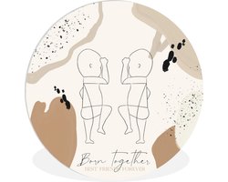 WallCircle - Wandcirkel ⌀ 150 - Tweeling - Spreuken - born together best friends forever - Baby - Quotes - Ronde schilderijen woonkamer - Wandbord rond - Muurdecoratie cirkel - Kamer decoratie binnen - Wanddecoratie muurcirkel - Woonaccessoires