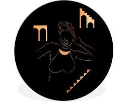 WallCircle - Wandcirkel ⌀ 150 - Vrouw - Goud - Zwart - Line art - Ronde schilderijen woonkamer - Wandbord rond - Muurdecoratie cirkel - Kamer decoratie binnen - Wanddecoratie muurcirkel - Woonaccessoires