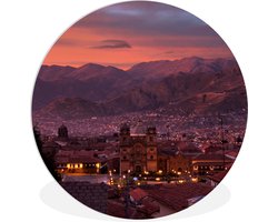 WallCircle - Wandcirkel ⌀ 150 - Zonsondergang in de stad Cuzco in Peru - Ronde schilderijen woonkamer - Wandbord rond - Muurdecoratie cirkel - Kamer decoratie binnen - Wanddecoratie muurcirkel - Woonaccessoires