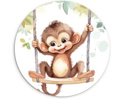 WallCircle® Wandcirkel 150x150 cm - Muurcirkel Aap - Dieren - Kinderen - Jungle - Kinderkamer - Kinderkunst - Babykamer - Muurdecoratie woonkamer - Wanddecoratie slaapkamer - Kamer decoratie accessoires - Ronde schilderijen binnen