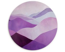 WallCircle® Wandcirkel 150x150 cm - Muurcirkel Abstract - Heuvels - Landschap - Paars - Muurdecoratie woonkamer - Wanddecoratie slaapkamer - Kamer decoratie accessoires - Ronde schilderijen