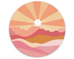 WallCircle® Wandcirkel 150x150 cm - Muurcirkel Bergen - Abstract - Zonnestralen - Roze - Muurdecoratie woonkamer - Wanddecoratie slaapkamer - Kamer decoratie accessoires - Ronde schilderijen