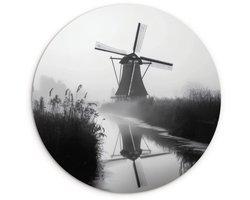 WallCircle® Wandcirkel 150x150 cm - Muurcirkel Molen - Weerspiegeling - Landschap - Water - Muurdecoratie woonkamer - Wanddecoratie slaapkamer - Kamer decoratie accessoires - Ronde schilderijen