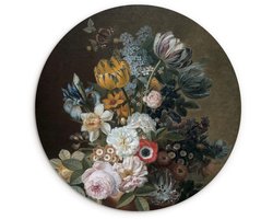 WallCircle® Wandcirkel 150x150 cm - Muurcirkel Stilleven - Bloemen - Schilderij van Eelke Jelles Eelkema - Oude Meesters - Muurdecoratie woonkamer - Wanddecoratie slaapkamer - Kamer decoratie cirkel accessoires - Ronde schilderijen