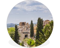 WallCircle - Wandcirkel ⌀ 30 - De middeleeuwse ommuurde stad San Gimignano het Toscaanse gebied in Italië - Ronde schilderijen woonkamer - Wandbord rond - Muurdecoratie cirkel - Kamer decoratie binnen - Wanddecoratie muurcirkel - Woonaccessoires