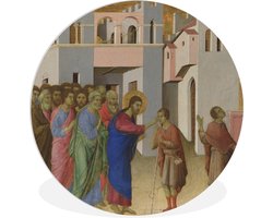 WallCircle - Wandcirkel ⌀ 30 - Jesus opens the eyes of a man born blind - Schilderij van Duccio - Ronde schilderijen woonkamer - Wandbord rond - Muurdecoratie cirkel - Kamer decoratie binnen - Wanddecoratie muurcirkel - Woonaccessoires