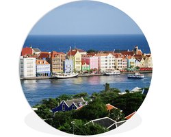 WallCircle - Wandcirkel ⌀ 30 - Uitzicht op de huizen van Willemstad in Curaçao - Ronde schilderijen woonkamer - Wandbord rond - Muurdecoratie cirkel - Kamer decoratie binnen - Wanddecoratie muurcirkel - Woonaccessoires