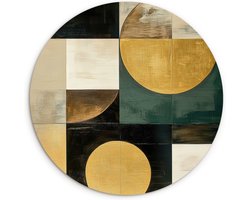 WallCircle® Wandcirkel 30x30 cm - Muurcirkel Abstract - Goud - Brons - Vormen - Geometrisch - Muurdecoratie woonkamer - Wanddecoratie slaapkamer - Kamer decoratie accessoires - Ronde schilderijen