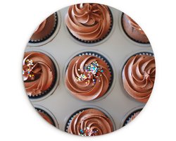 WallCircle® Wandcirkel 30x30 cm - Muurcirkel Een bakplaat met chocolade cupcakes - Muurdecoratie woonkamer - Wanddecoratie slaapkamer - Kamer decoratie accessoires - Ronde schilderijen