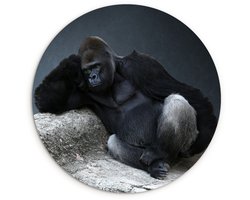 WallCircle® Wandcirkel 30x30 cm - Muurcirkel Een Gorilla die aan het relaxen is op een steen - Muurdecoratie woonkamer - Wanddecoratie slaapkamer - Kamer decoratie accessoires - Ronde schilderijen