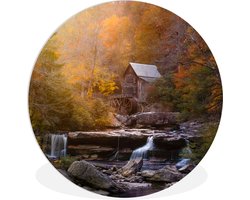 WallCircle® Wandcirkel 30x30 cm - Muurcirkel Herfst - Landschap - Huis - Natuur - Landelijk - Muurdecoratie woonkamer - Wanddecoratie slaapkamer - Kamer decoratie accessoires - Ronde schilderijen - Woonaccessoires cirkel binnen