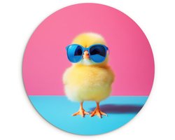 WallCircle® Wandcirkel 30x30 cm - Muurcirkel Kuiken - Zonnebril - Blauw - Muurdecoratie woonkamer - Wanddecoratie slaapkamer - Kamer decoratie accessoires - Ronde schilderijen