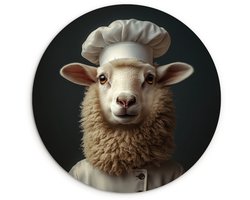 WallCircle® Wandcirkel 30x30 cm - Muurcirkel Schaap - Wol - Kok - Muurdecoratie woonkamer - Wanddecoratie keuken - Kamer decoratie accessoires - Ronde schilderijen