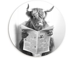 WallCircle® Wandcirkel 30x30 cm - Muurcirkel Schotse Hooglander - Dieren Badkamer - Krant - WC - Grappig - Muurdecoratie woonkamer - Wanddecoratie slaapkamer - Kamer decoratie accessoires - Ronde schilderijen binnen - Woonaccessoires