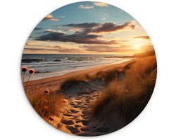WallCircle® Wandcirkel 30x30 cm - Muurcirkel Strand - Zonsondergang - Duinen - Zee - Zand - Eiland - Muurdecoratie cirkel woonkamer - Wanddecoratie slaapkamer - Kamer decoratie accessoires - Ronde schilderijen - Woonaccessoires