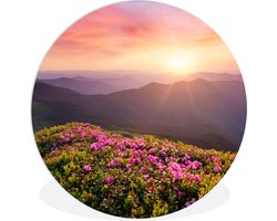 WallCircle - Wandcirkel ⌀ 60 - Bloemen - Berg - Zonsondergang - Landschap - Ronde schilderijen woonkamer - Wandbord rond - Muurdecoratie cirkel - Kamer decoratie binnen - Wanddecoratie muurcirkel - Woonaccessoires