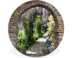 WallCircle - Wandcirkel ⌀ 60 - Bos - Doorkijk - Stenen - Pad - Ronde schilderijen woonkamer - Wandbord rond - Muurdecoratie cirkel - Kamer decoratie binnen - Wanddecoratie muurcirkel - Woonaccessoires