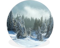 WallCircle - Wandcirkel ⌀ 60 - Bos - Sneeuw - Winter - Ronde schilderijen woonkamer - Wandbord rond - Muurdecoratie cirkel - Kamer decoratie binnen - Wanddecoratie muurcirkel - Woonaccessoires