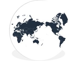WallCircle - Wandcirkel ⌀ 60 - Donkerblauwe wereldkaart met Azië in het midden - Ronde schilderijen woonkamer - Wandbord rond - Muurdecoratie cirkel - Kamer decoratie binnen - Wanddecoratie muurcirkel - Woonaccessoires