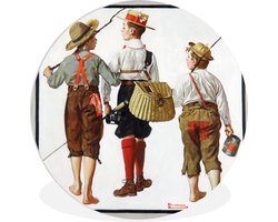 WallCircle - Wandcirkel ⌀ 60 - Fishing trip, they'll be coming back next week - schilderij van Norman Rockwell - Ronde schilderijen woonkamer - Wandbord rond - Muurdecoratie cirkel - Kamer decoratie binnen - Wanddecoratie muurcirkel - Woonaccessoires