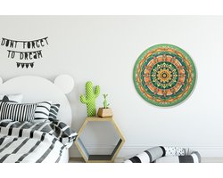 WallCircle - Wandcirkel ⌀ 60 - Hippie - Mandala - Groen - Boho - Bloemen - Ronde schilderijen woonkamer - Wandbord rond - Muurdecoratie cirkel - Kamer decoratie binnen - Wanddecoratie muurcirkel - Woonaccessoires