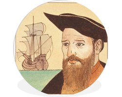 WallCircle - Wandcirkel ⌀ 60 - Kleurrijke illustratie van een portret van Vasco da Gama - Ronde schilderijen woonkamer - Wandbord rond - Muurdecoratie cirkel - Kamer decoratie binnen - Wanddecoratie muurcirkel - Woonaccessoires