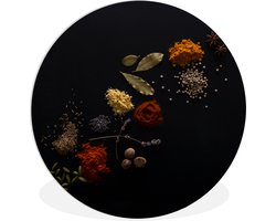 WallCircle - Wandcirkel ⌀ 60 - Kruiden - Zwart - Specerijen - Keuken - Koken - Ronde schilderijen woonkamer - Wandbord rond - Muurdecoratie cirkel - Kamer decoratie binnen - Wanddecoratie muurcirkel - Woonaccessoires