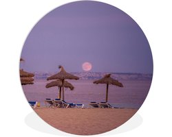 WallCircle - Wandcirkel ⌀ 60 - Mallorca - Strand - Ligbedden - Ronde schilderijen woonkamer - Wandbord rond - Muurdecoratie cirkel - Kamer decoratie binnen - Wanddecoratie muurcirkel - Woonaccessoires