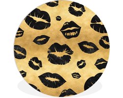 WallCircle - Wandcirkel ⌀ 60 - Patronen - Kiss - Goud - Zwart - Ronde schilderijen woonkamer - Wandbord rond - Muurdecoratie cirkel - Kamer decoratie binnen - Wanddecoratie muurcirkel - Woonaccessoires