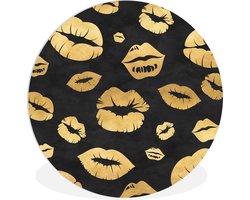 WallCircle - Wandcirkel ⌀ 60 - Patronen - Kiss - Goud - Zwart - Ronde schilderijen woonkamer - Wandbord rond - Muurdecoratie cirkel - Kamer decoratie binnen - Wanddecoratie muurcirkel - Woonaccessoires